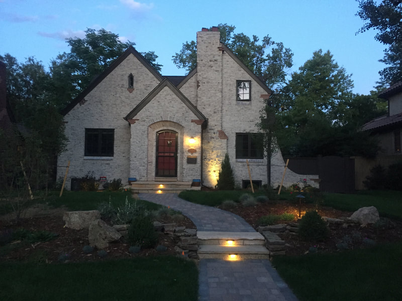 Picture of low voltage lighting for a paver walkway and steps. 