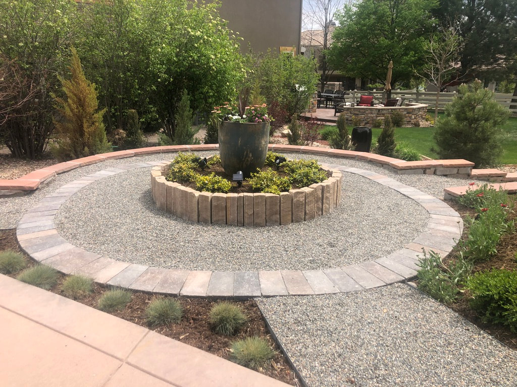 Xeriscape garden design for a backyard to save water in Arvada, Colorado. 